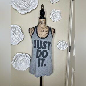Nike Dri-Fit Light & Dark Gray Razorback Tank Top says “Just do it” Size M